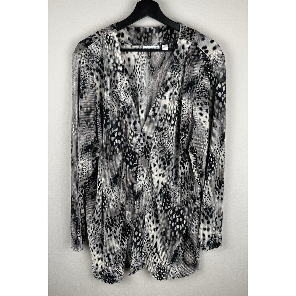 Susan Graver Cardigan Womens Size 2X Gray Black Long Sleeve Leopard Career Work